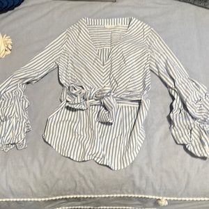 Blue stripped with ribbon blouse